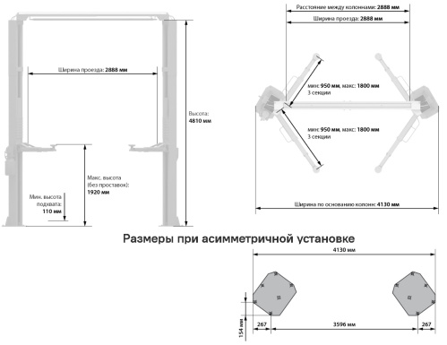 TLT-250AT(С) Размеры при ссимметричной установке