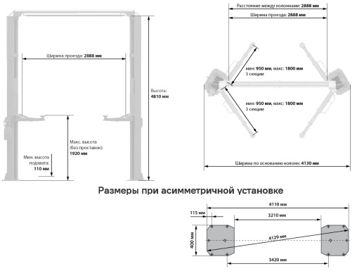 TLT-250AT(С) Размеры при симметричной установке