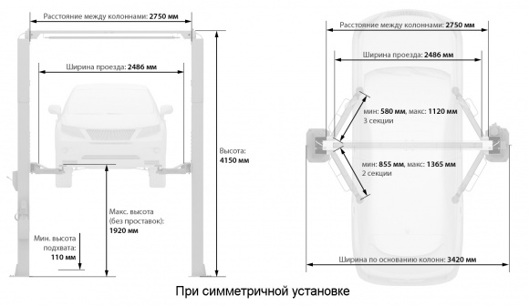 TLT-240SCS (L) Launch Двухстоечный подъемник размеры