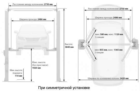 TLT-240SCS Launch Двухстоечный подъемник размеры